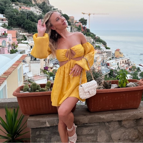 WORN ONCE IN PERFECT CONDITION yellow mini dress - Picture 1 of 7